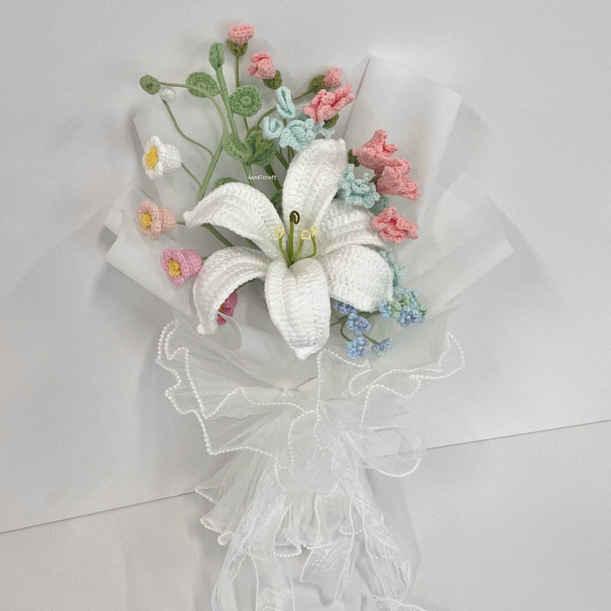 handicroft handmade crochet pastel lily flower bouquet lily in spring
