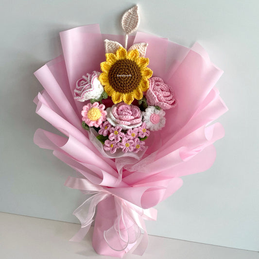 handicroft handmade crochet pink sunflower bouquet rosy appreciation