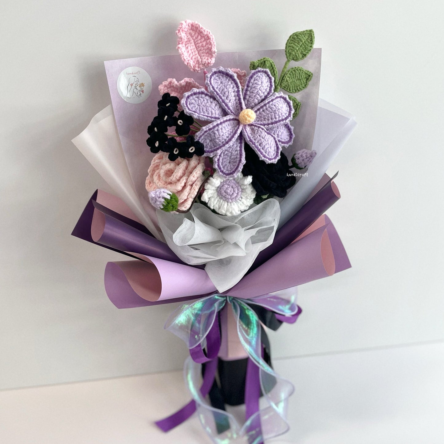 handicroft handmade crochet purple & black flower bouquet naughty but nice