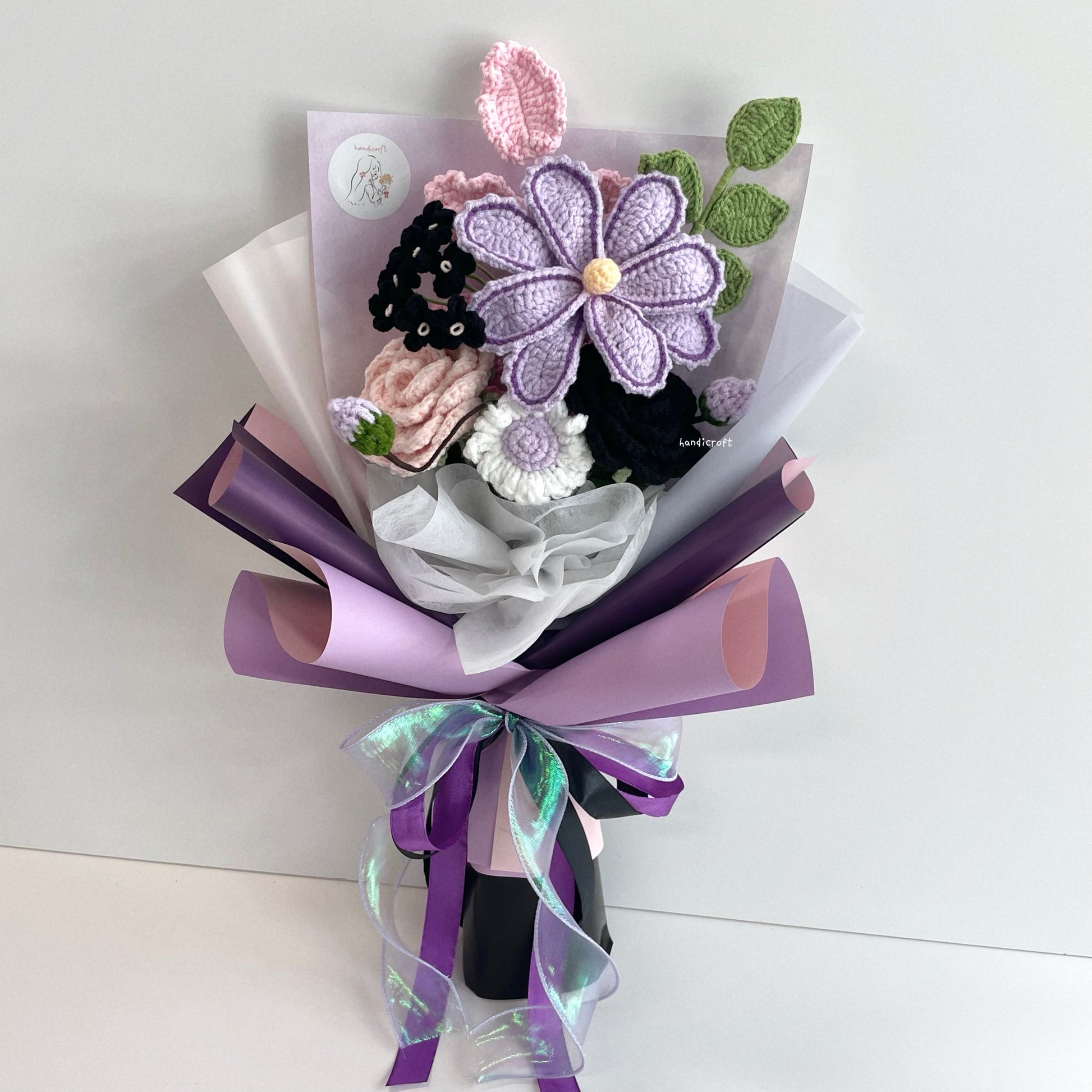 handicroft handmade crochet purple & black flower bouquet naughty but nice