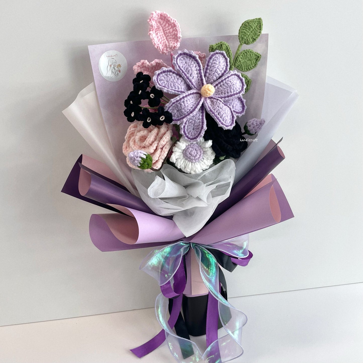 handicroft handmade crochet purple & black flower bouquet naughty but nice