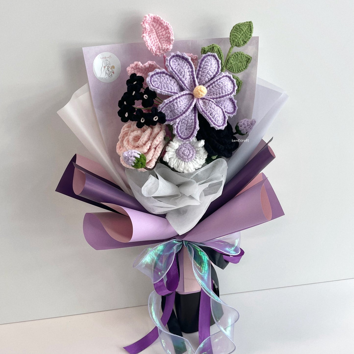 handicroft handmade crochet purple & black flower bouquet naughty but nice
