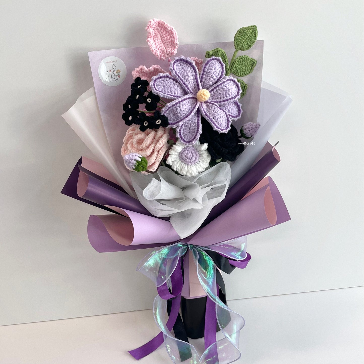 handicroft handmade crochet purple & black flower bouquet naughty but nice
