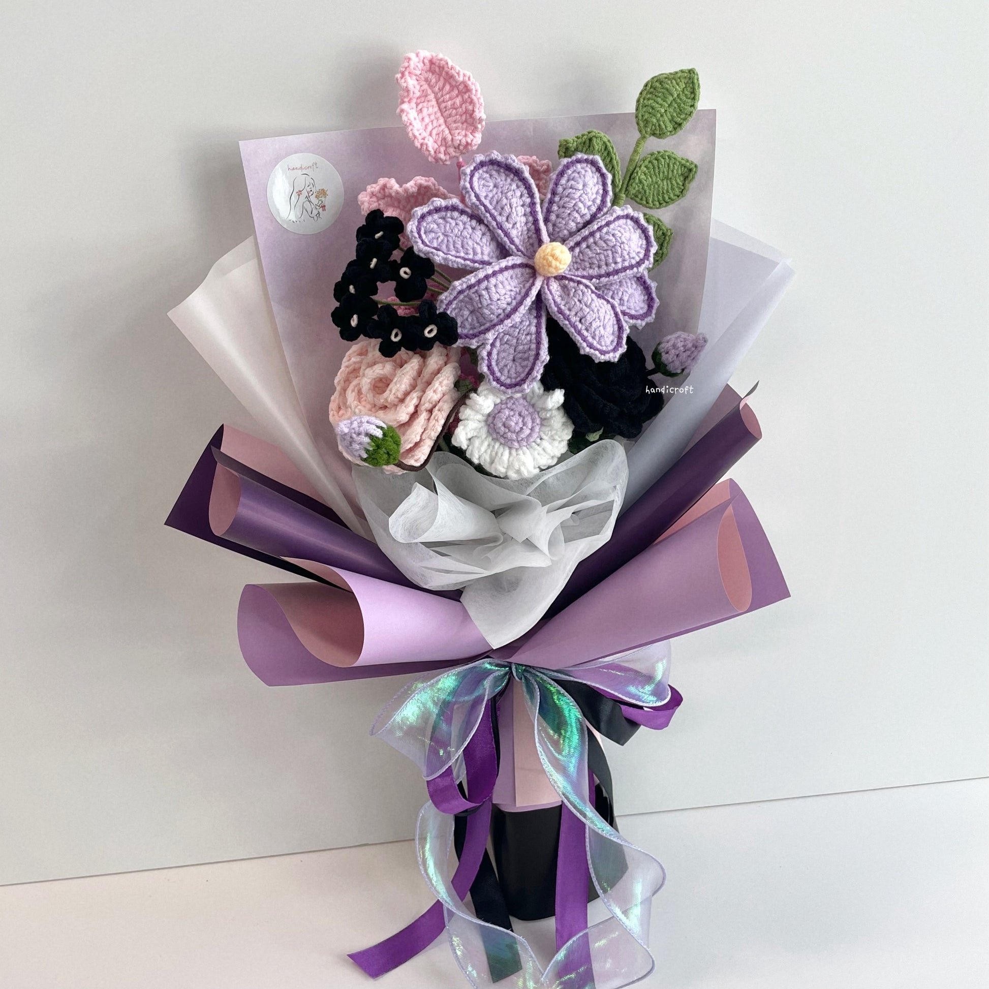 handicroft handmade crochet purple & black flower bouquet naughty but nice