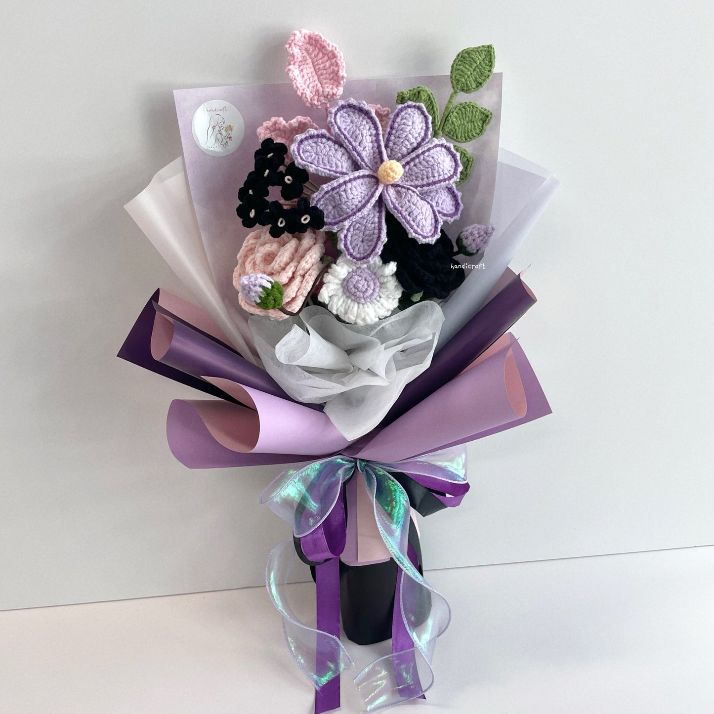 handicroft handmade crochet purple & black flower bouquet naughty but nice