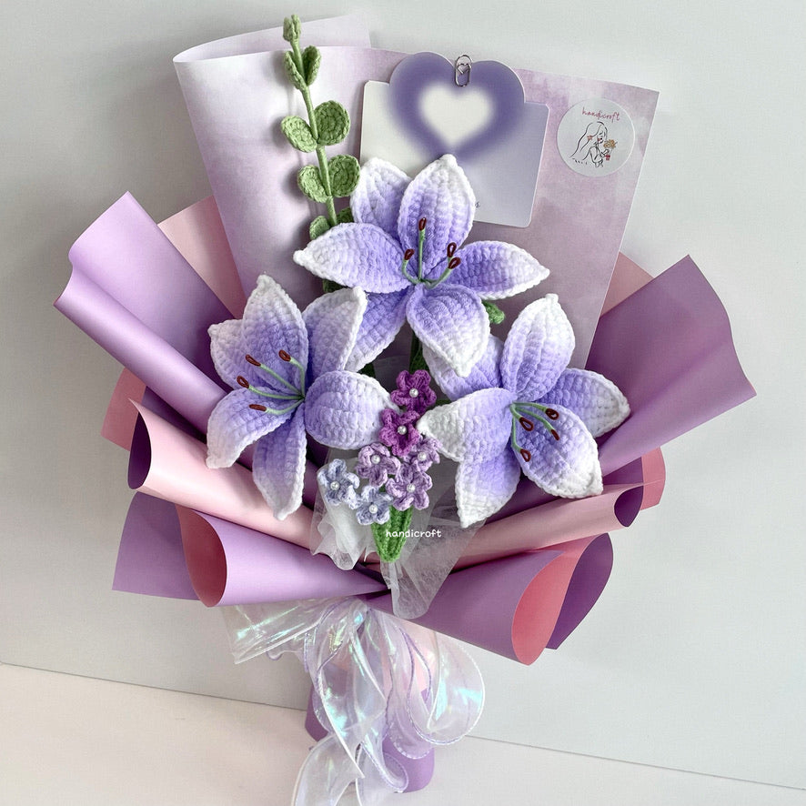 handicroft handmade crochet purple lily flower bouquet lily love poem twilight edition