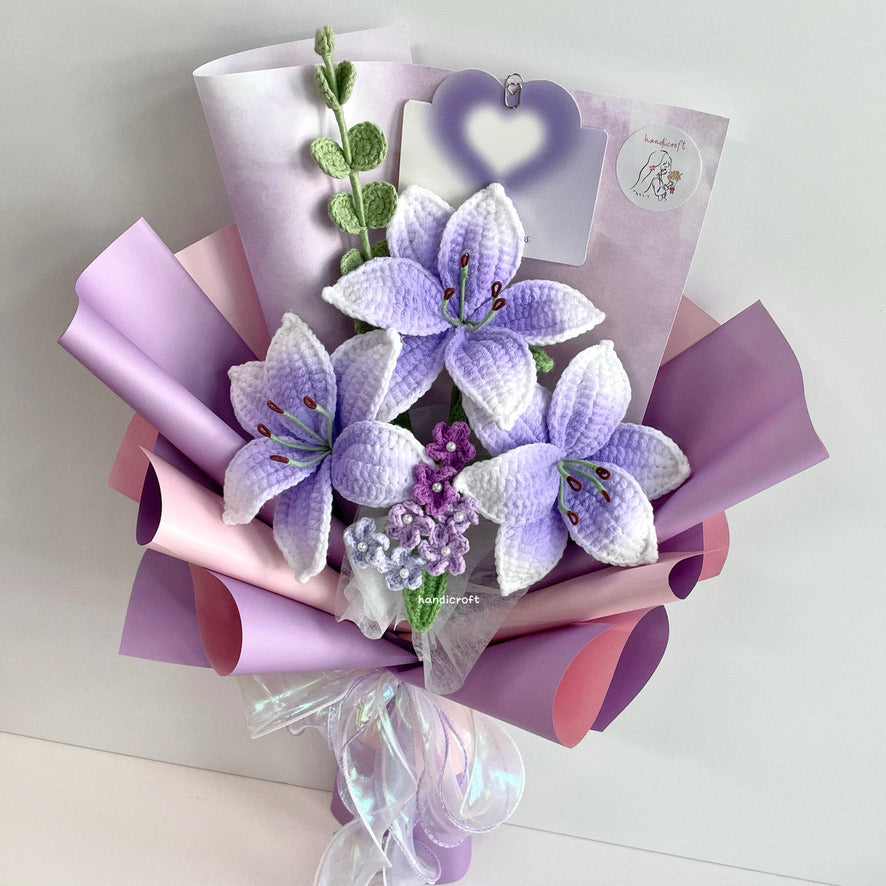 handicroft handmade crochet purple lily flower bouquet lily love poem twilight edition