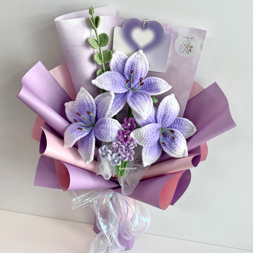 handicroft handmade crochet purple lily flower bouquet lily love poem twilight edition