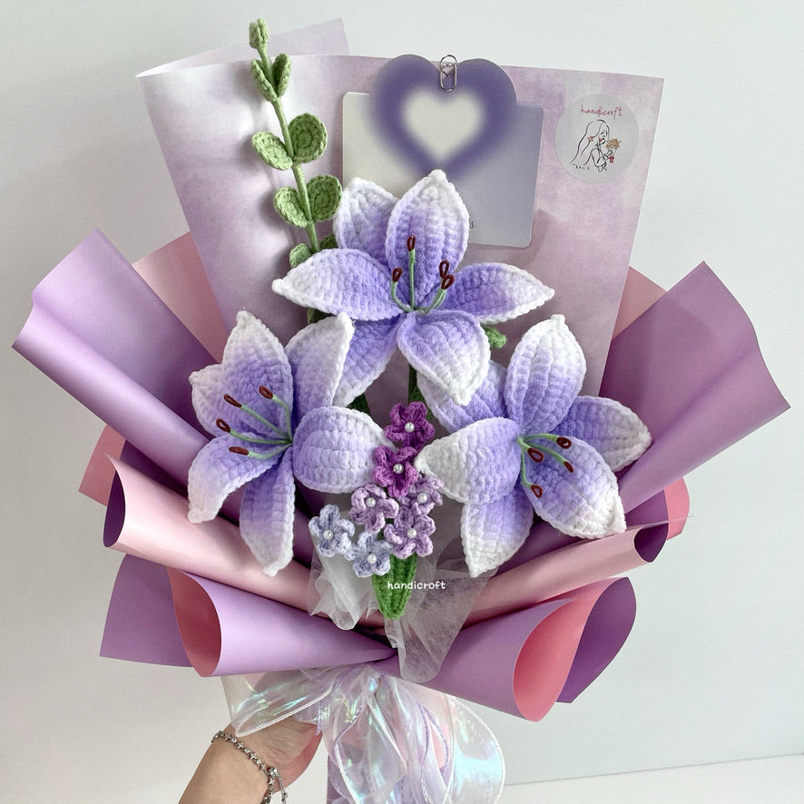 handicroft handmade crochet purple lily flower bouquet lily love poem twilight edition