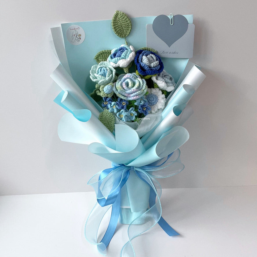 handicroft handmade crochet roses flower bouquet love in everything in blue