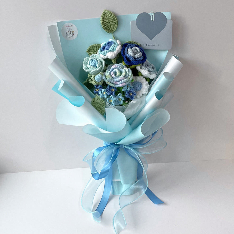 handicroft handmade crochet roses flower bouquet love in everything in blue