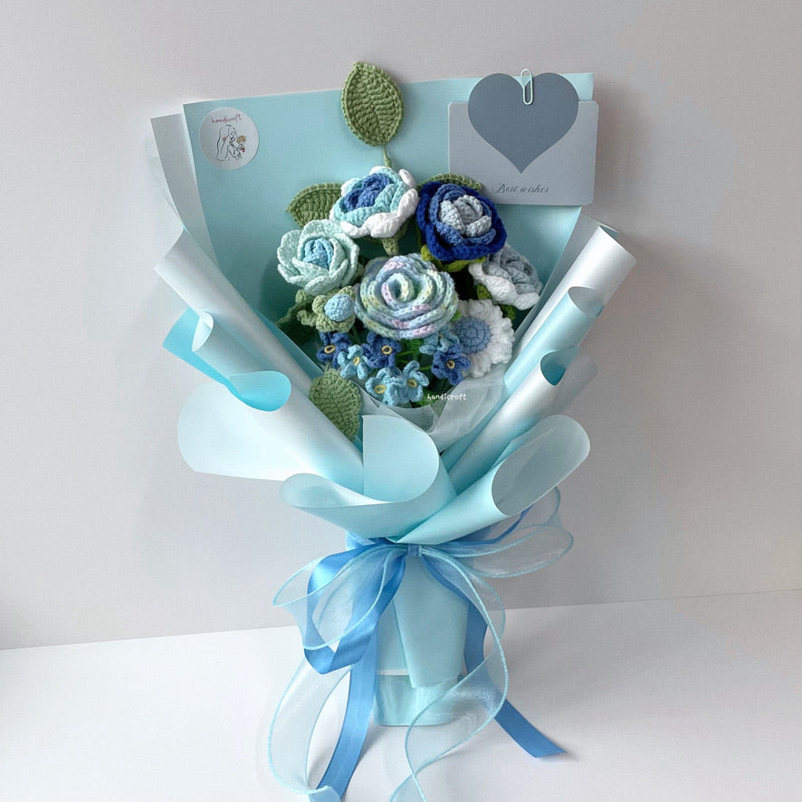 handicroft handmade crochet roses flower bouquet love in everything in blue