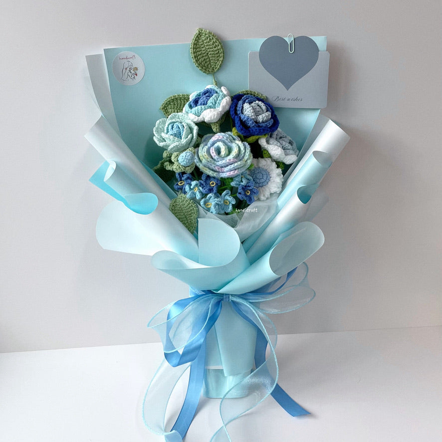 handicroft handmade crochet roses flower bouquet love in everything in blue