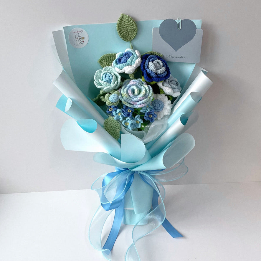 handicroft handmade crochet roses flower bouquet love in everything in blue