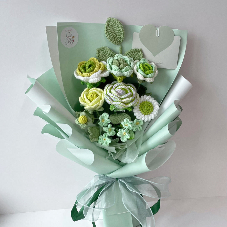 handicroft handmade crochet roses flower bouquet love in everything in green