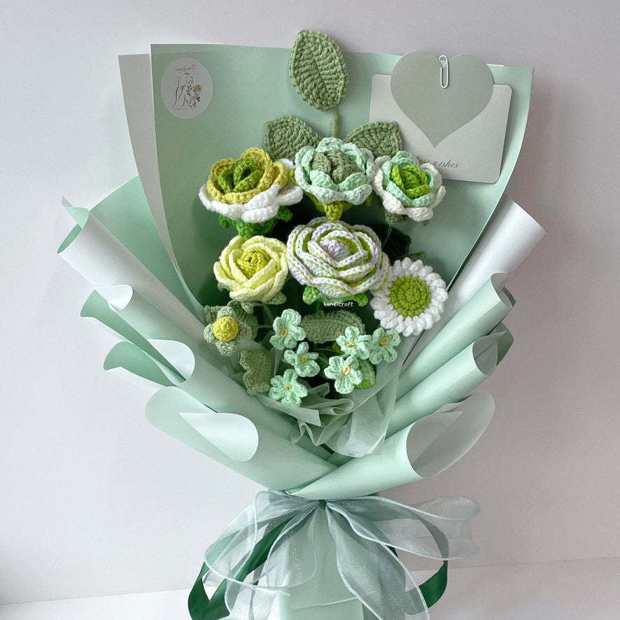 handicroft handmade crochet roses flower bouquet love in everything in green