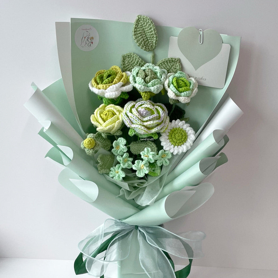 handicroft handmade crochet roses flower bouquet love in everything in green