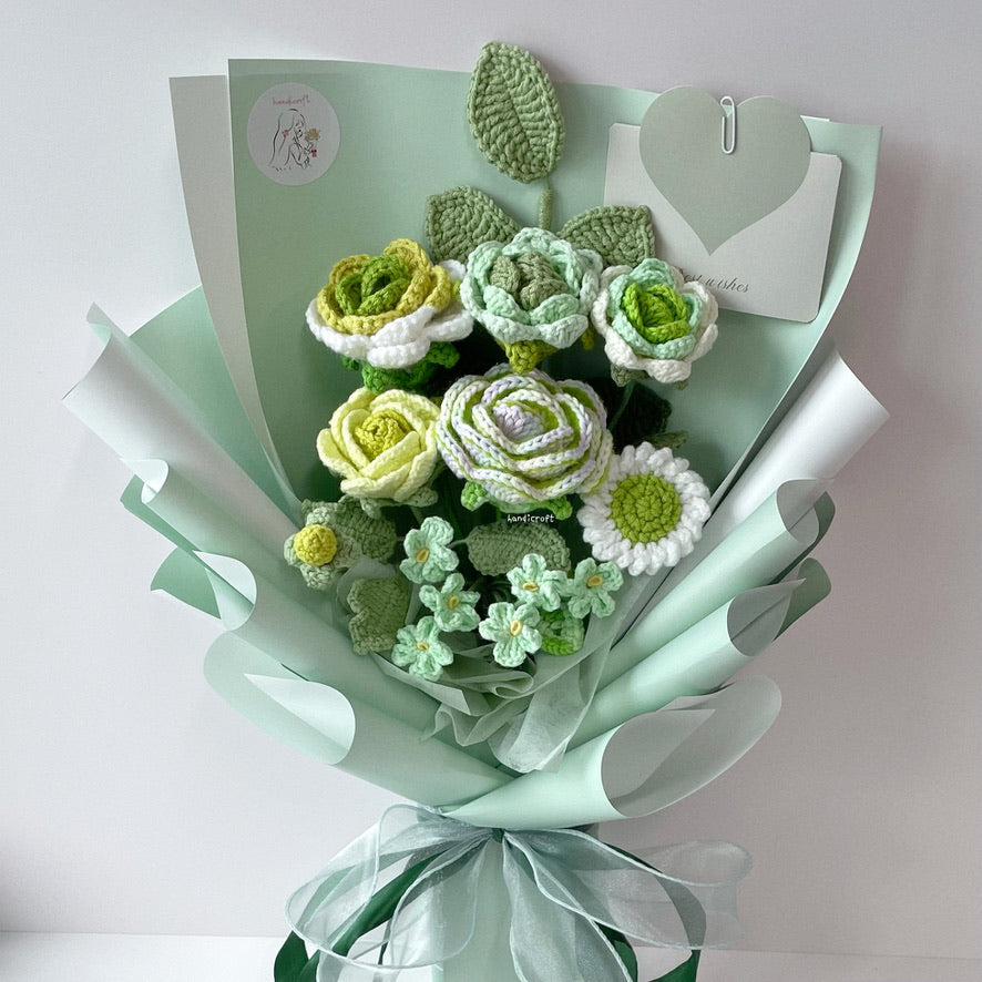handicroft handmade crochet roses flower bouquet love in everything in green
