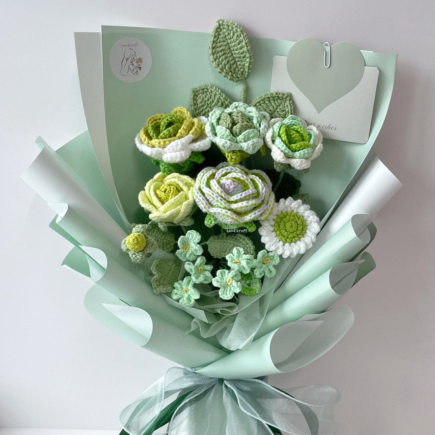 handicroft handmade crochet roses flower bouquet love in everything in green