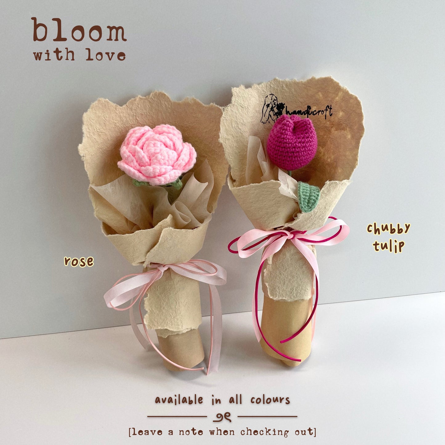 handicroft handmade crochet single stalk flower bouquet bloom with love