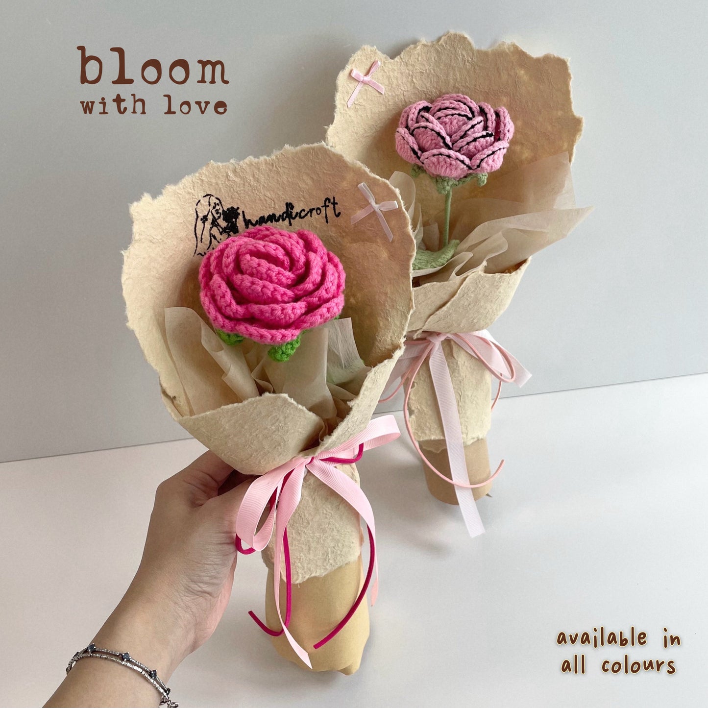 handicroft handmade crochet single stalk flower bouquet bloom with love