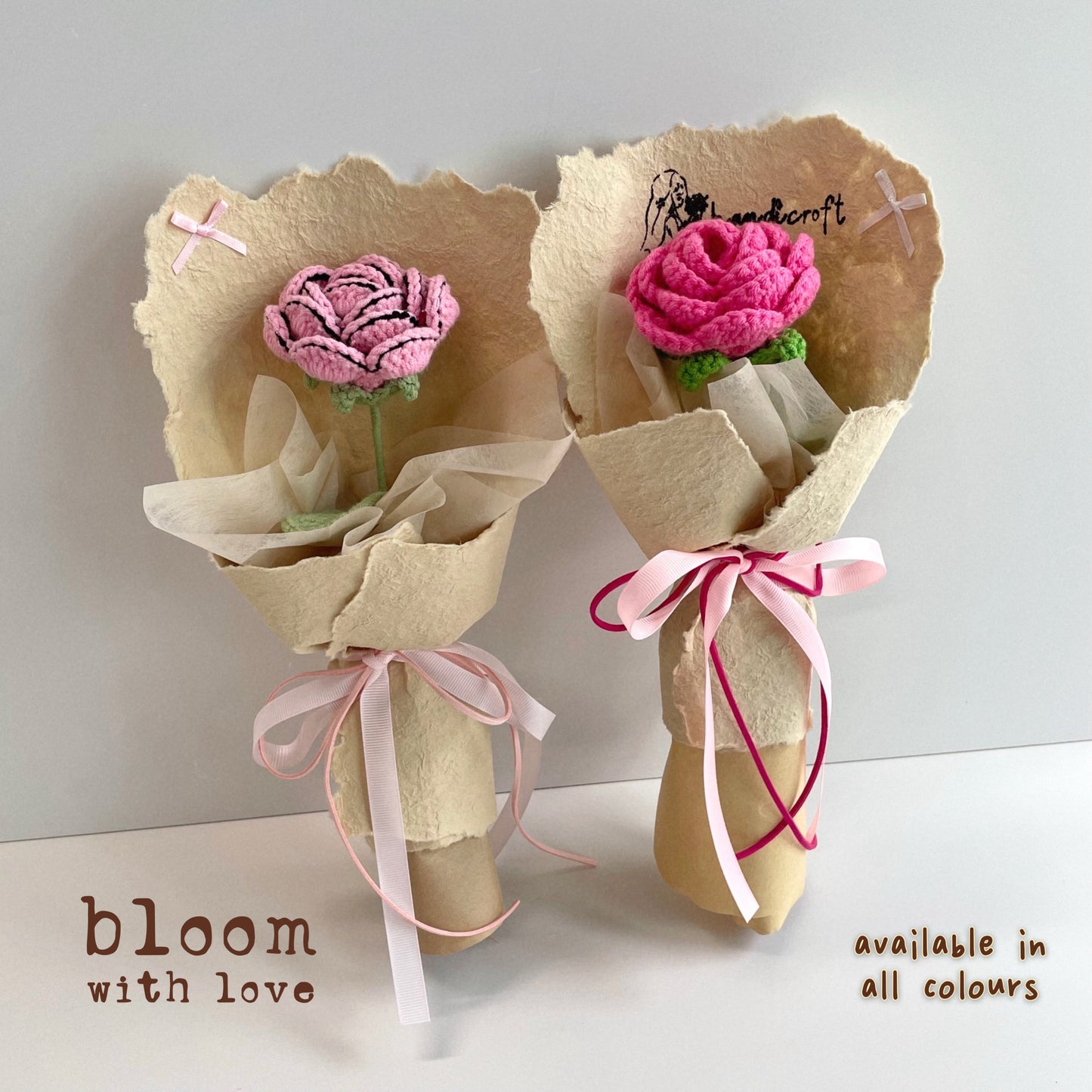 handicroft handmade crochet single stalk flower bouquet bloom with love