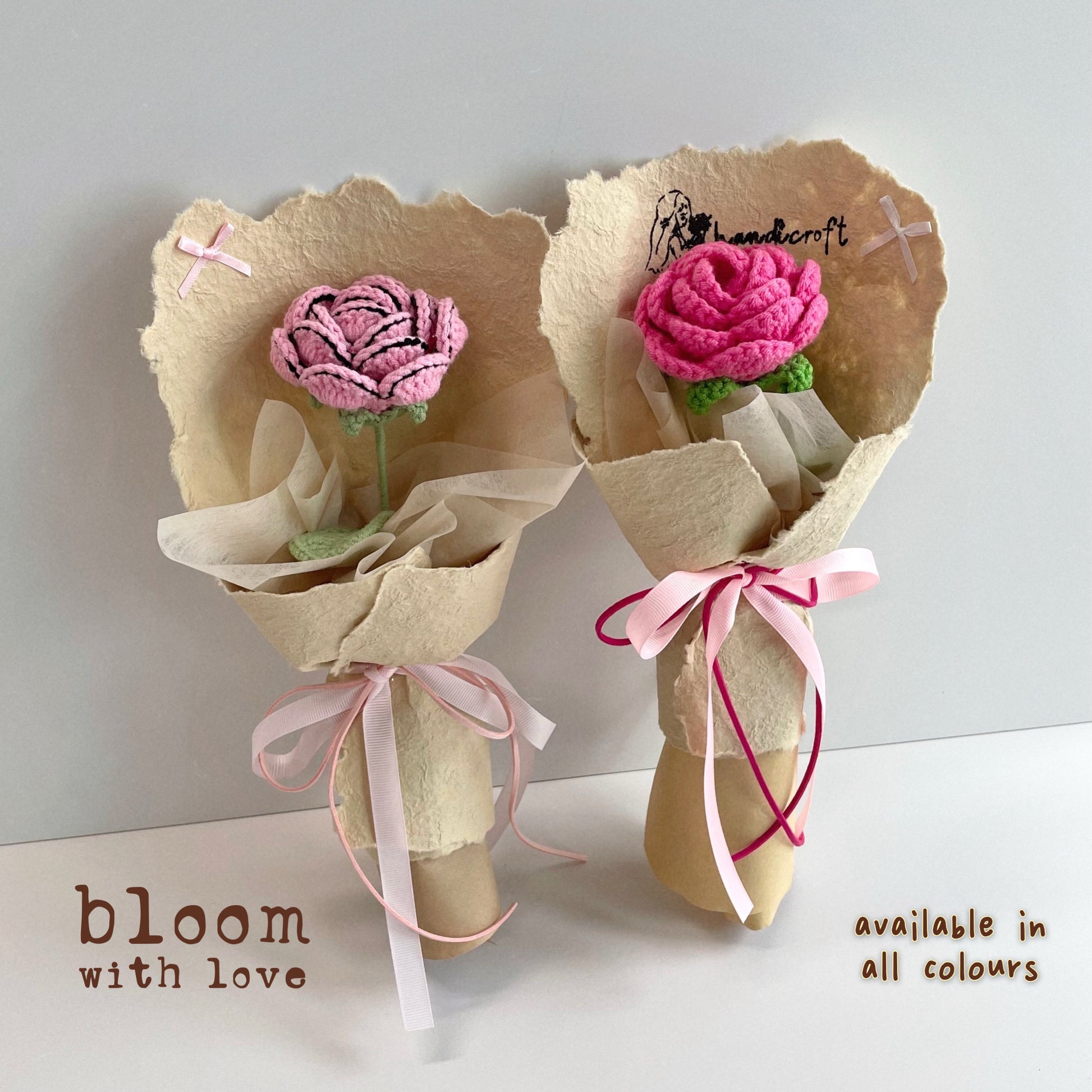 handicroft handmade crochet single stalk flower bouquet bloom with love