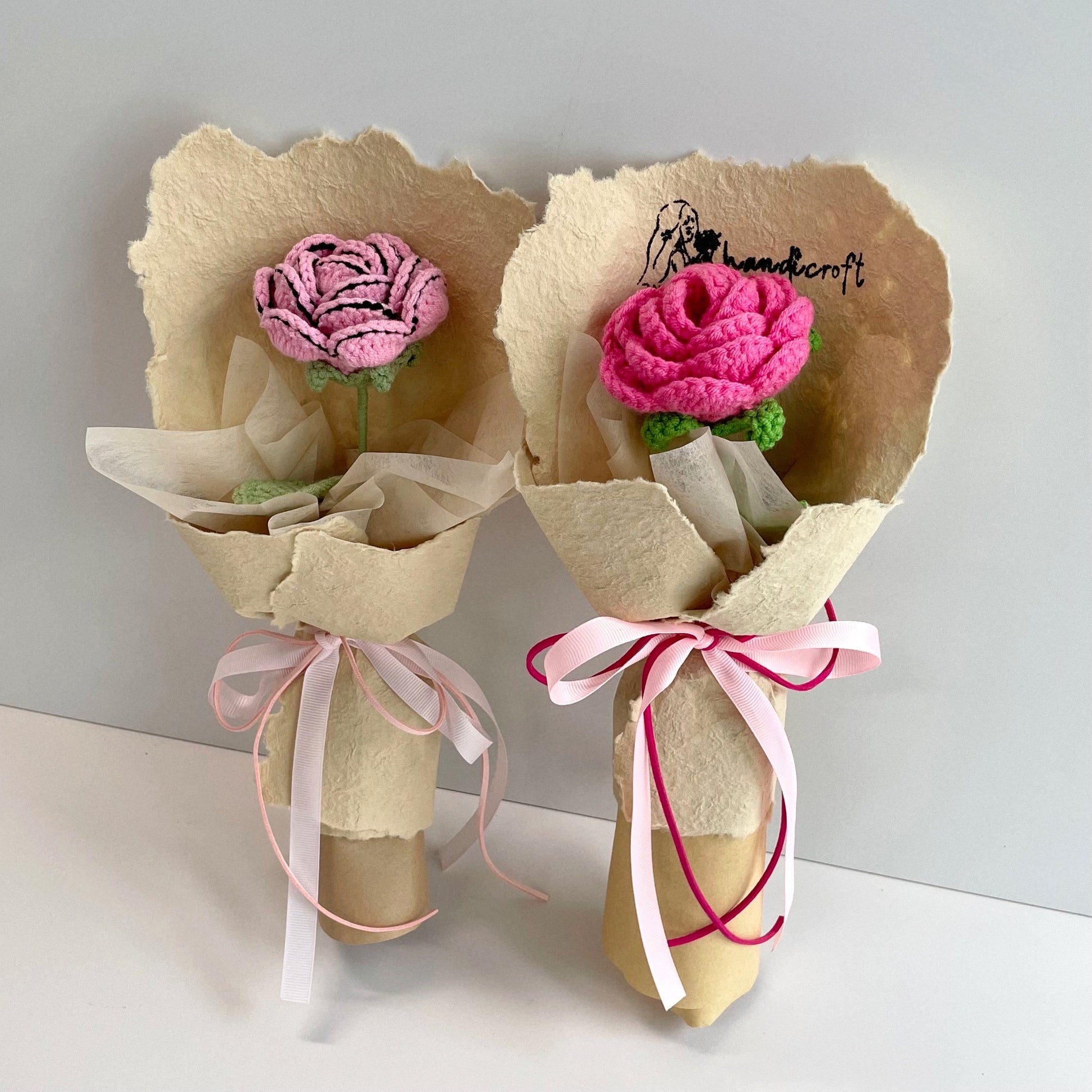 handicroft handmade crochet single stalk flower bouquet bloom with love