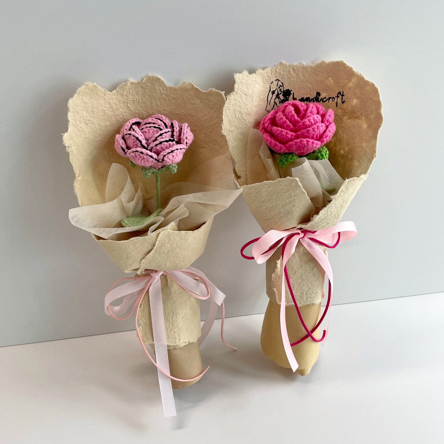 handicroft handmade crochet single stalk flower bouquet bloom with love