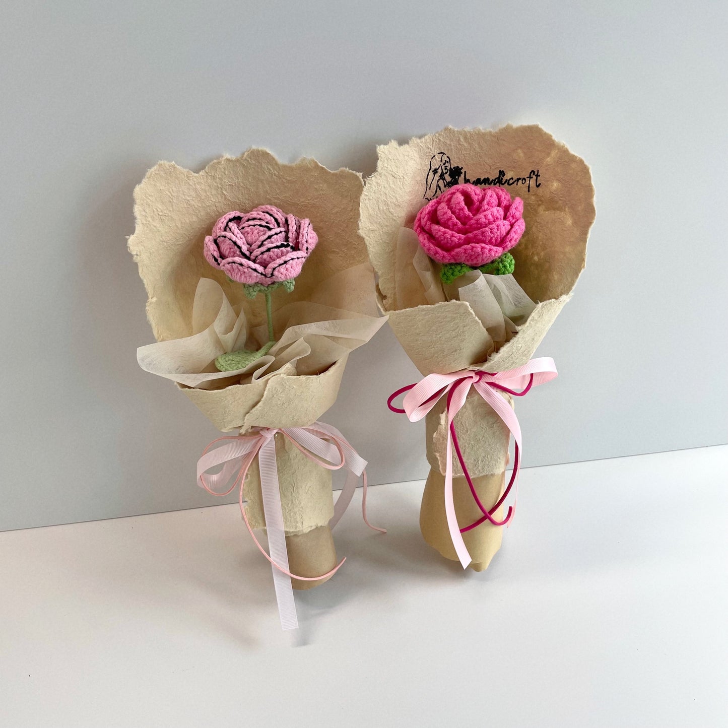 handicroft handmade crochet single stalk flower bouquet bloom with love