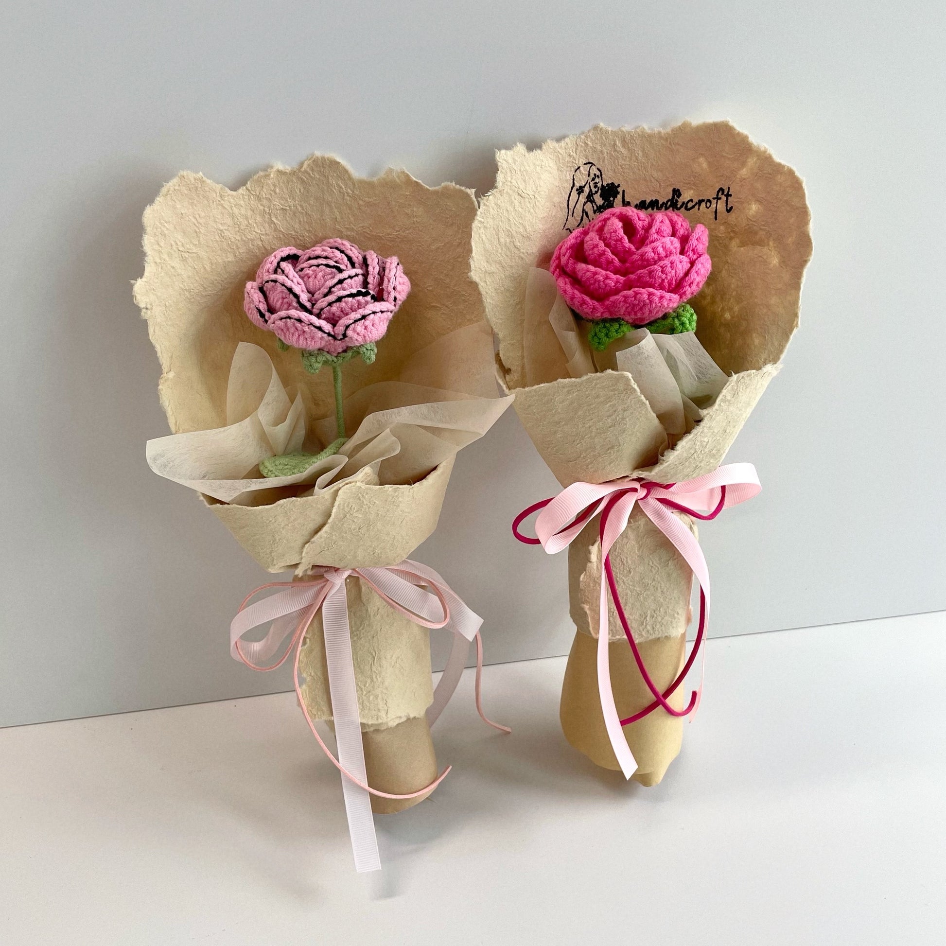 handicroft handmade crochet single stalk flower bouquet bloom with love