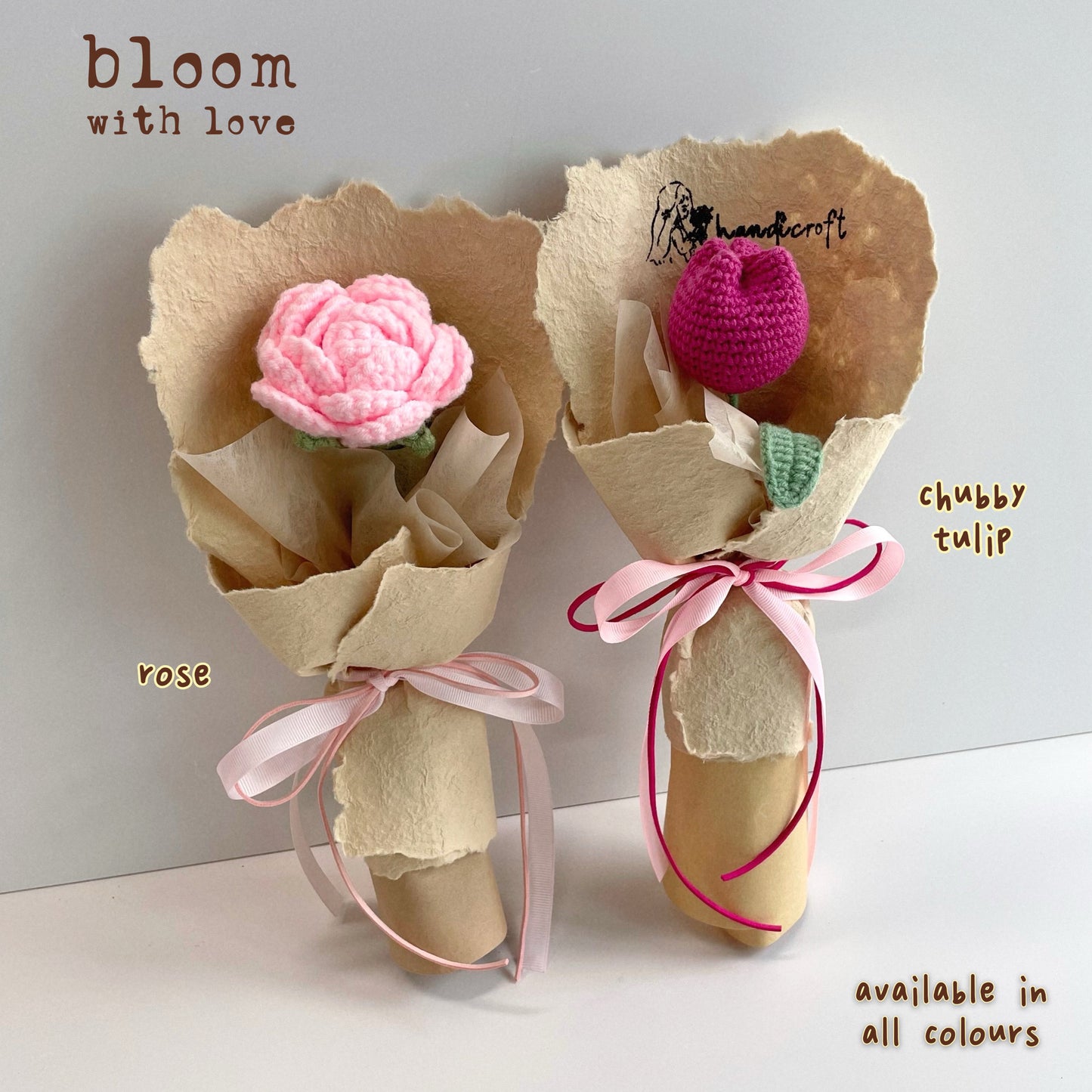 handicroft handmade crochet single stalk flower bouquet bloom with love