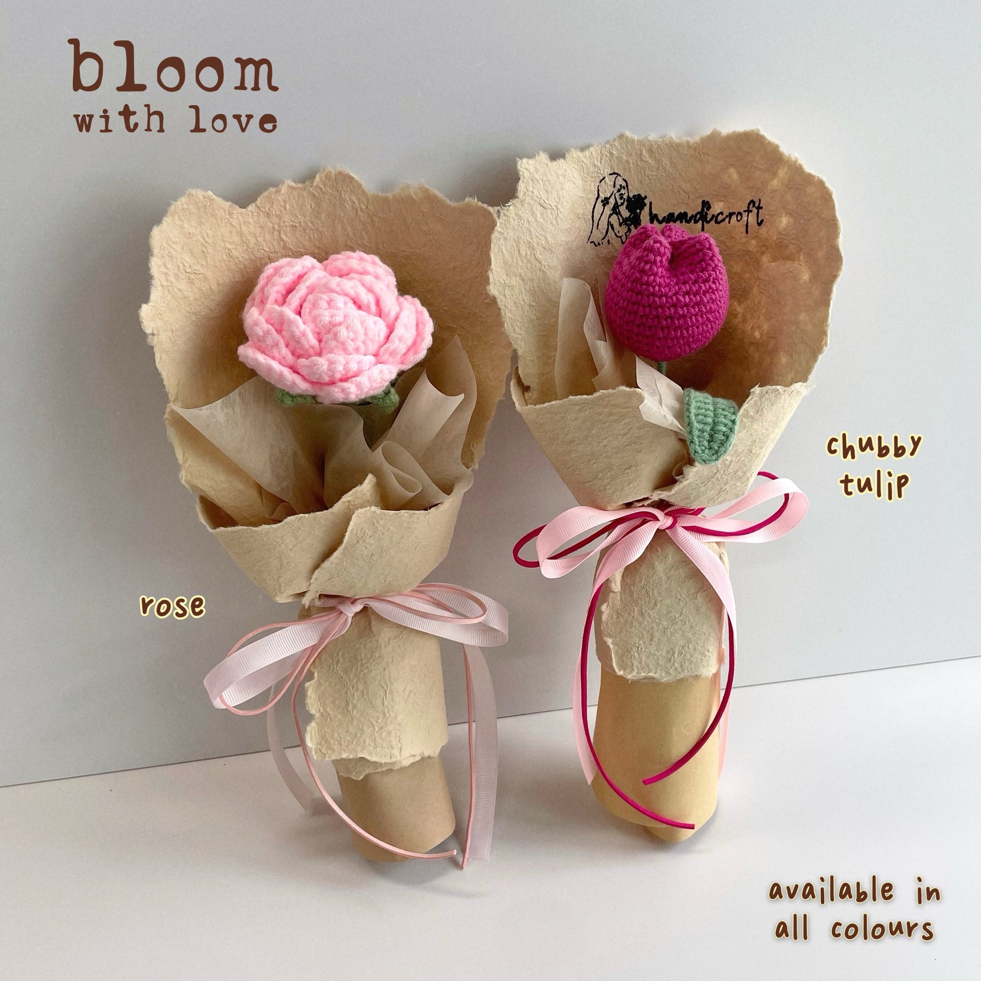 handicroft handmade crochet single stalk flower bouquet bloom with love