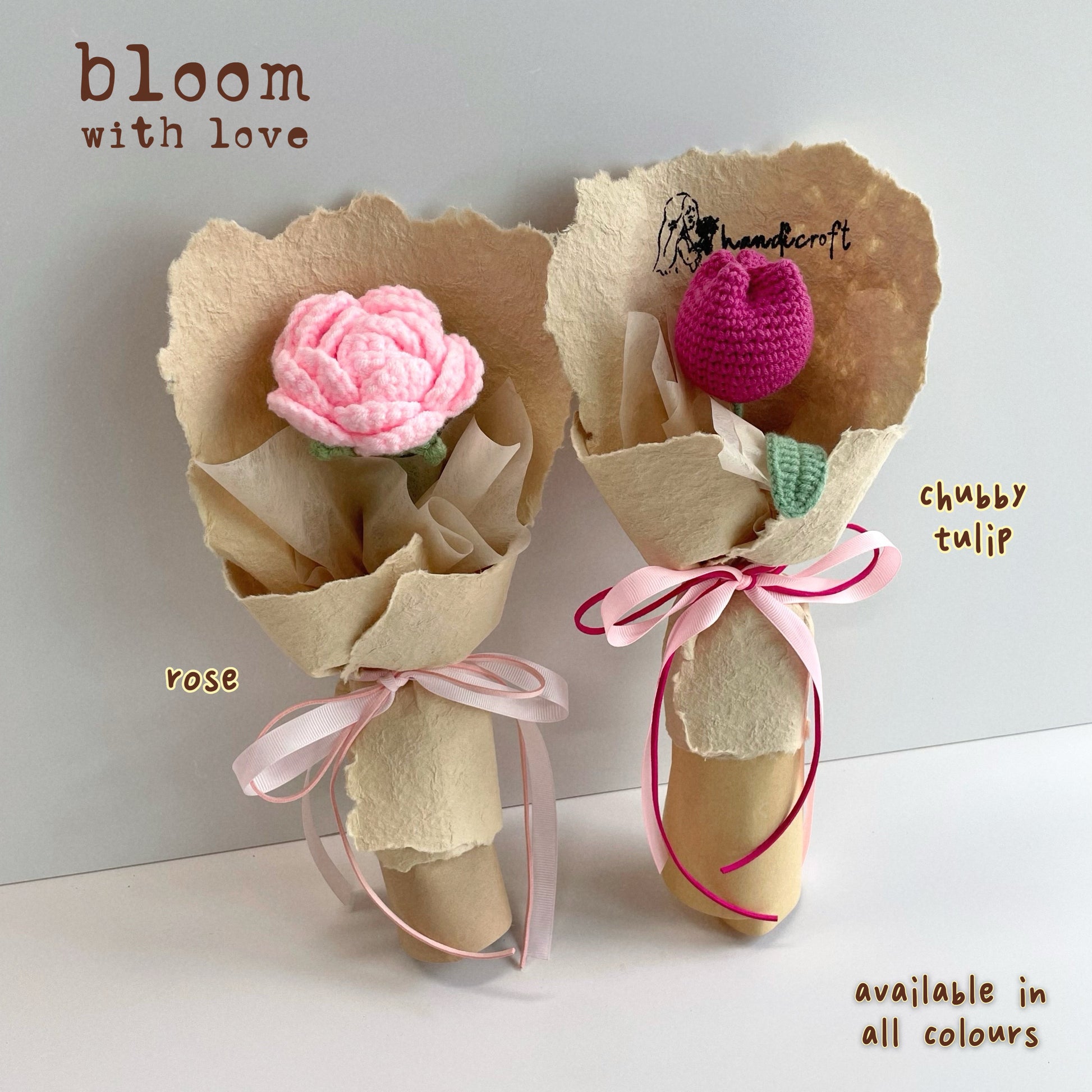 handicroft handmade crochet single stalk flower bouquet bloom with love