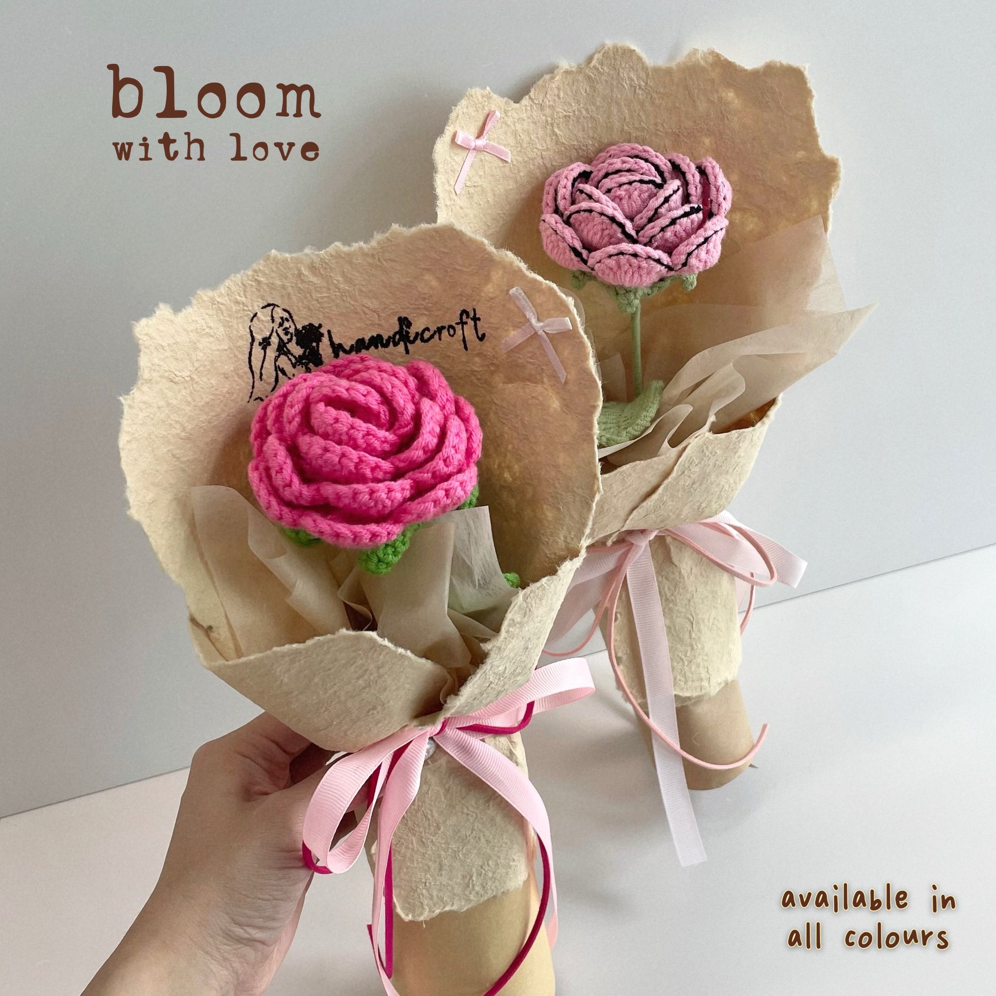 handicroft handmade crochet single stalk flower bouquet bloom with love