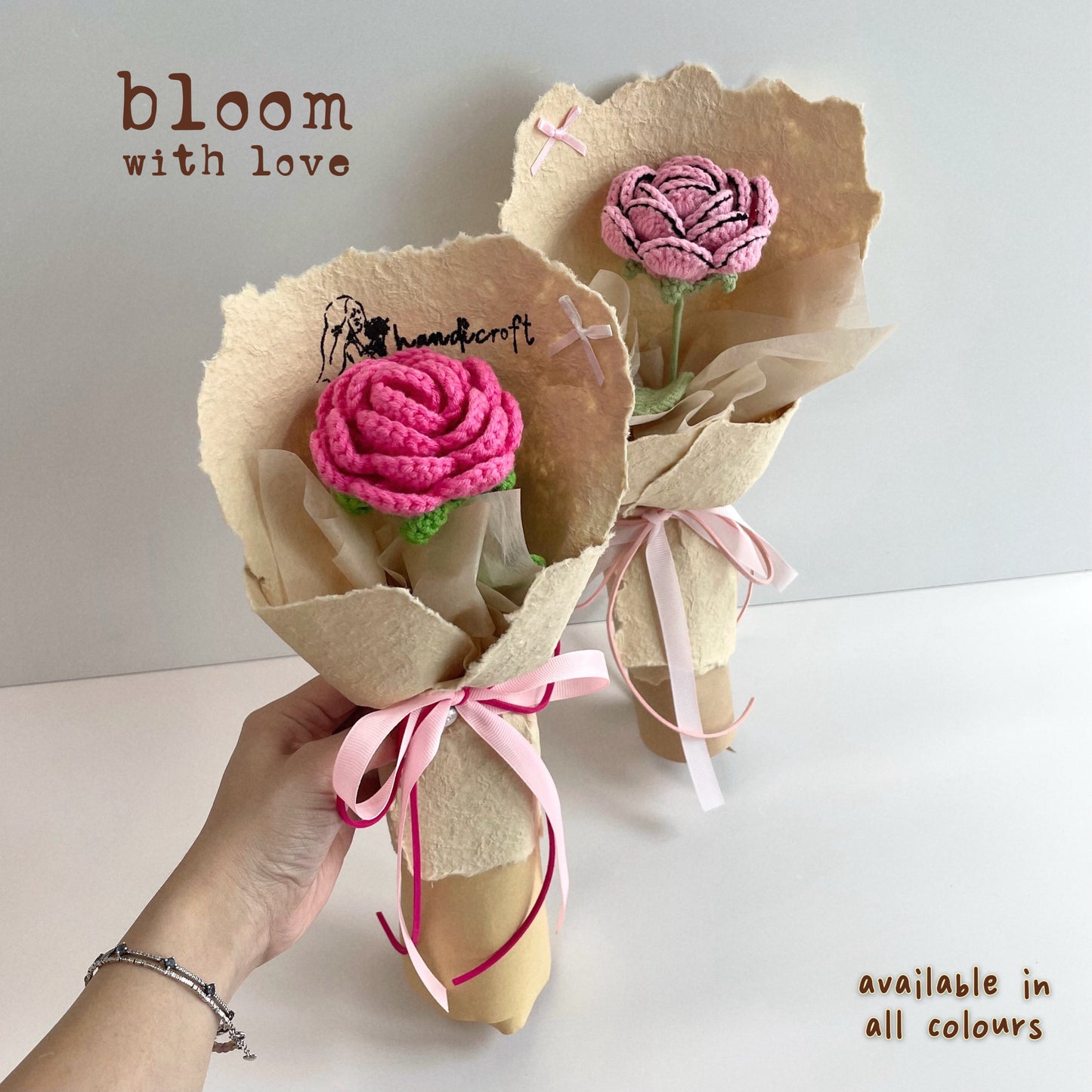 handicroft handmade crochet single stalk flower bouquet bloom with love