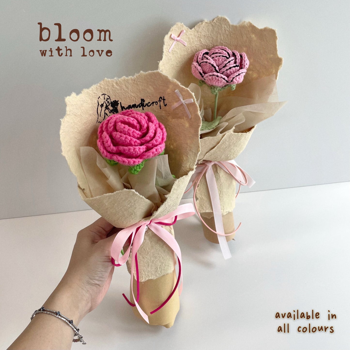 handicroft handmade crochet single stalk flower bouquet bloom with love