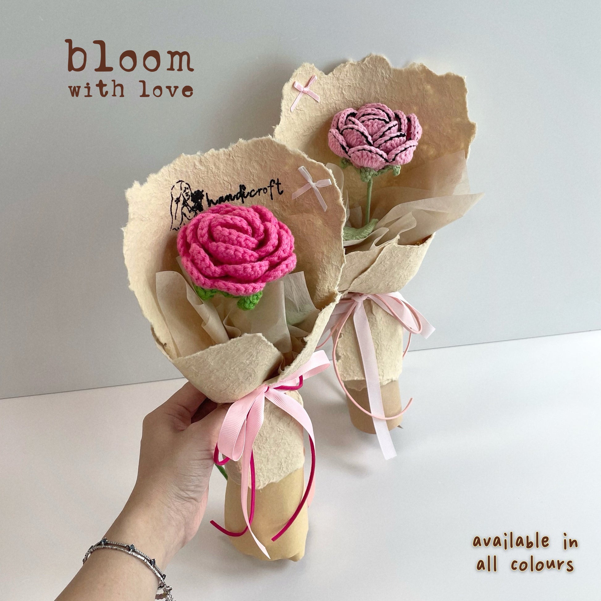 handicroft handmade crochet single stalk flower bouquet bloom with love