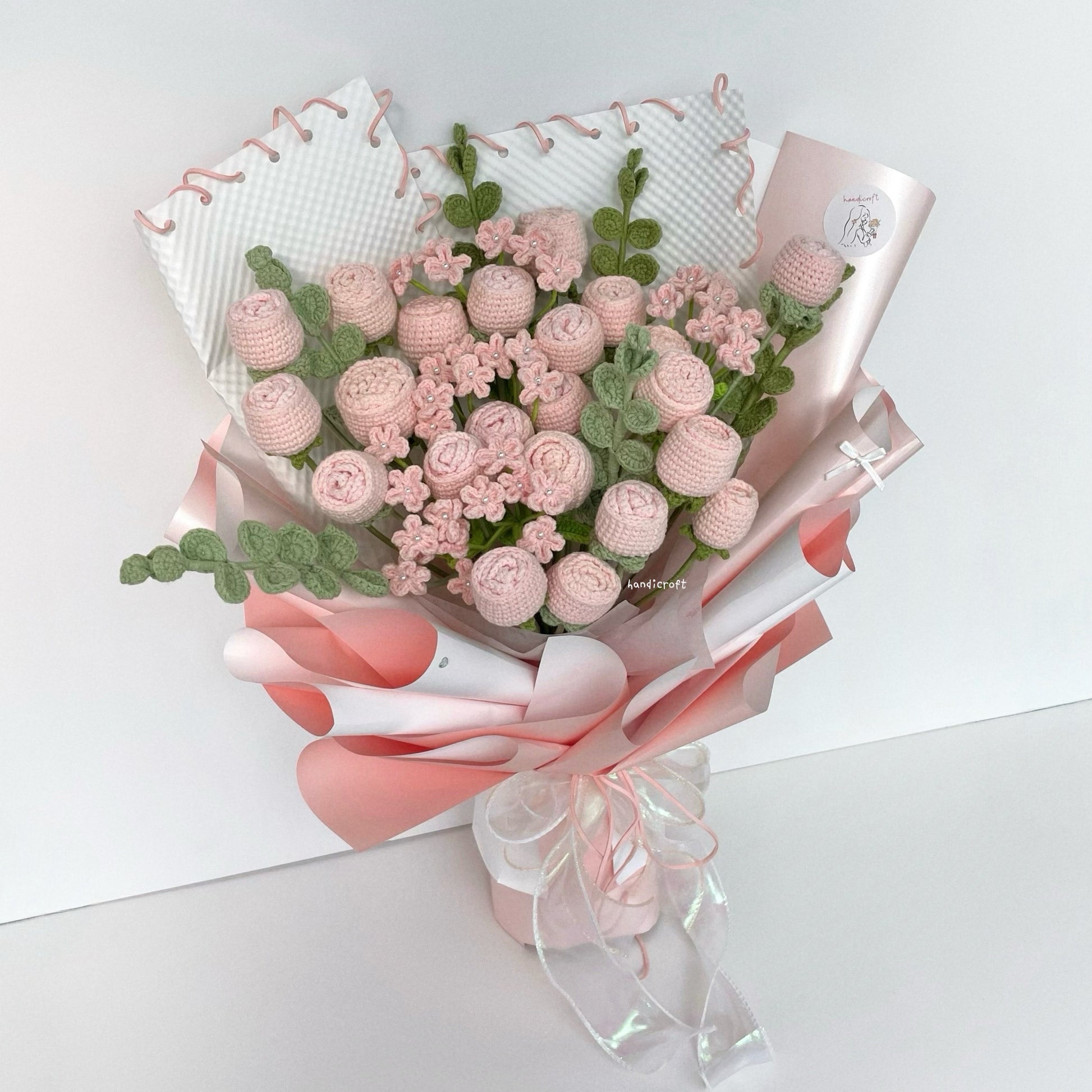 handicroft handmade crochet soft gentle pink special lychee roses flower bouquet my one & always