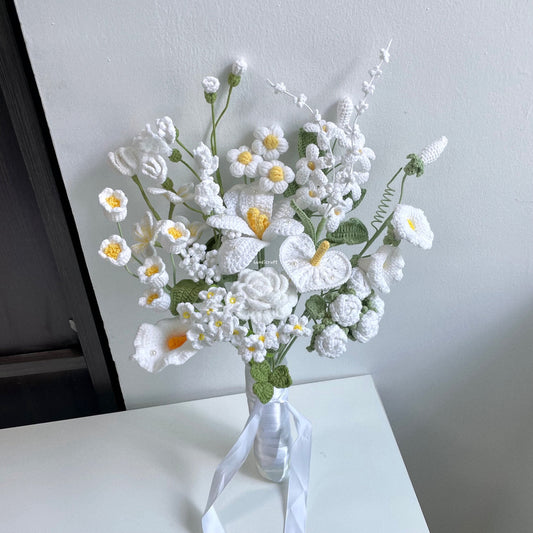 handicroft handmade crochet special bridal flower bouquet pure bliss
