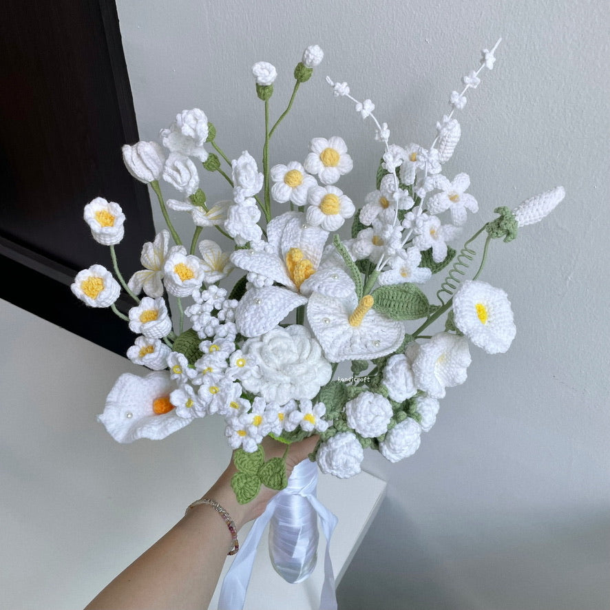handicroft handmade crochet special bridal flower bouquet pure bliss