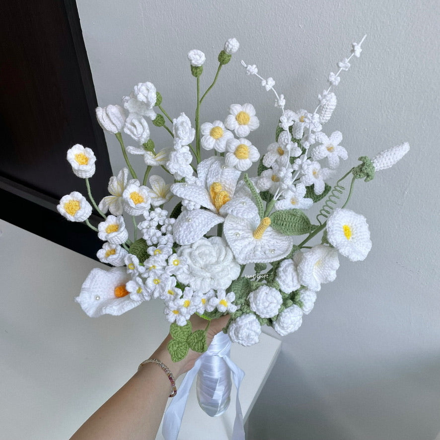 handicroft handmade crochet special bridal flower bouquet pure bliss