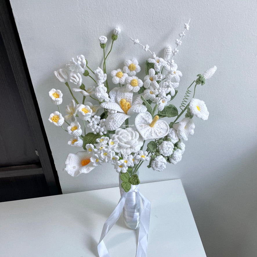 handicroft handmade crochet special bridal flower bouquet pure bliss