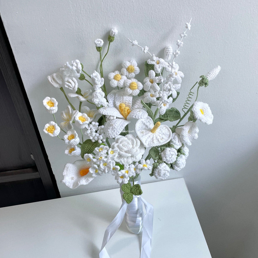 handicroft handmade crochet special bridal flower bouquet pure bliss