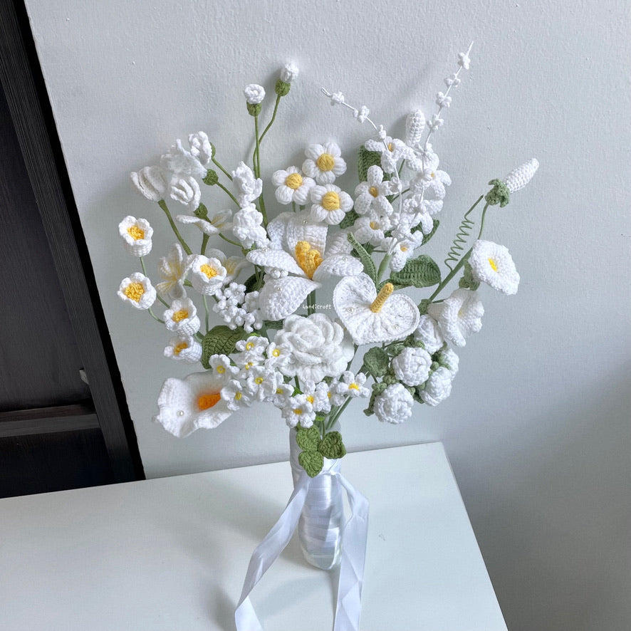 handicroft handmade crochet special bridal flower bouquet pure bliss