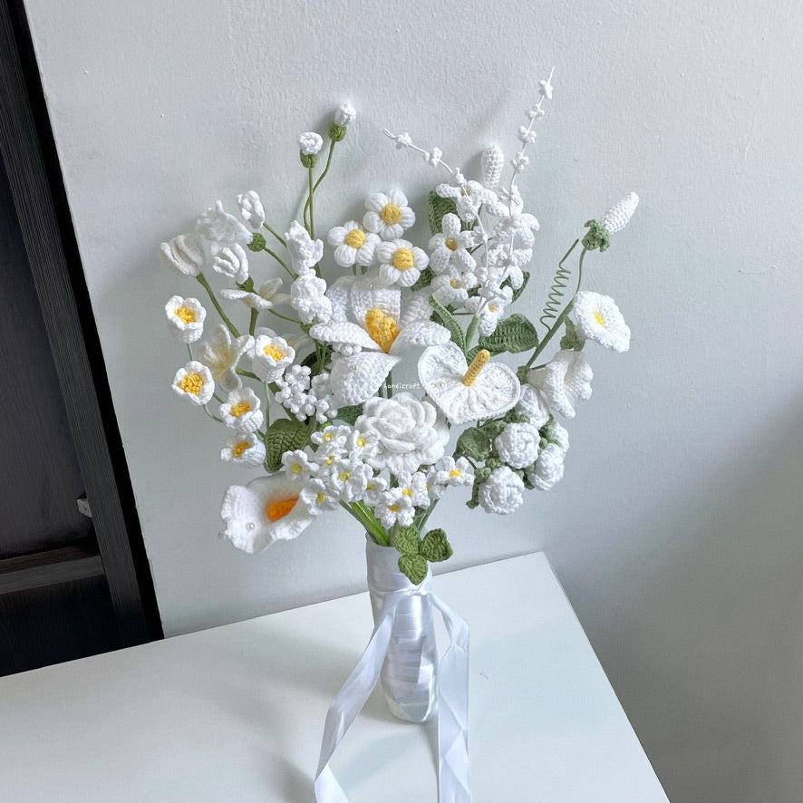 handicroft handmade crochet special bridal flower bouquet pure bliss