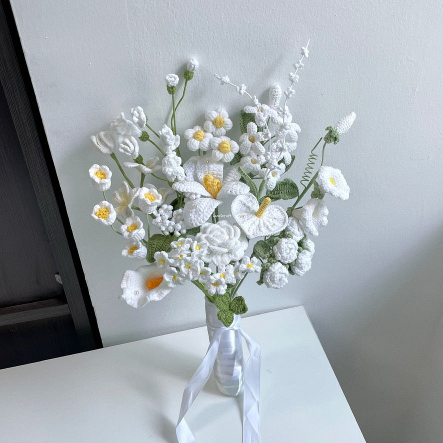handicroft handmade crochet special bridal flower bouquet pure bliss