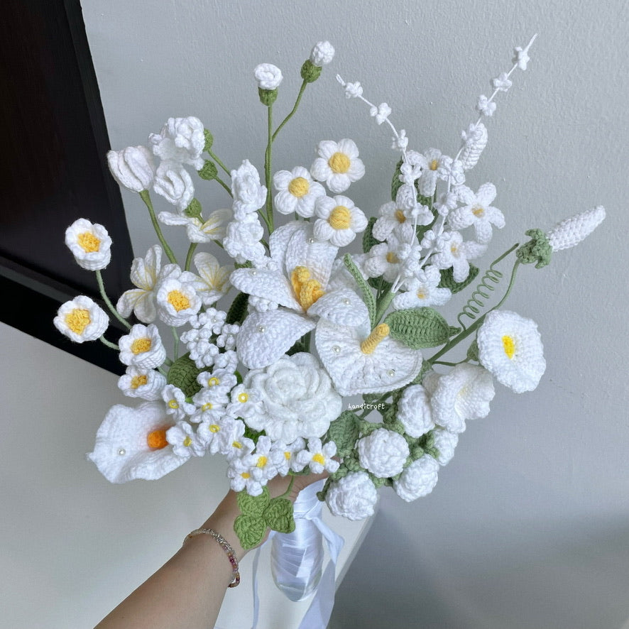 handicroft handmade crochet special bridal flower bouquet pure bliss