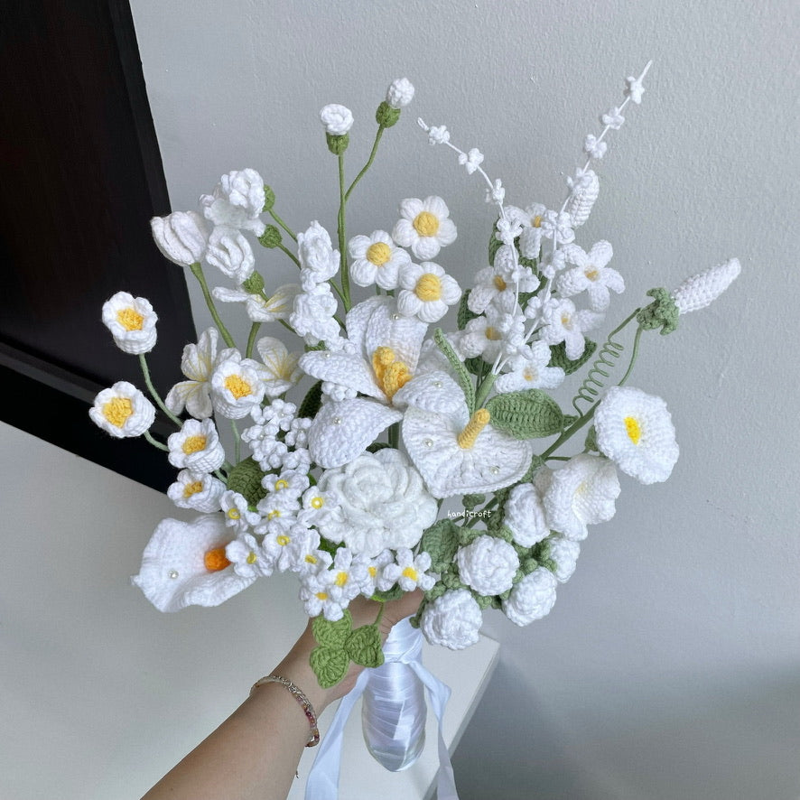 handicroft handmade crochet special bridal flower bouquet pure bliss