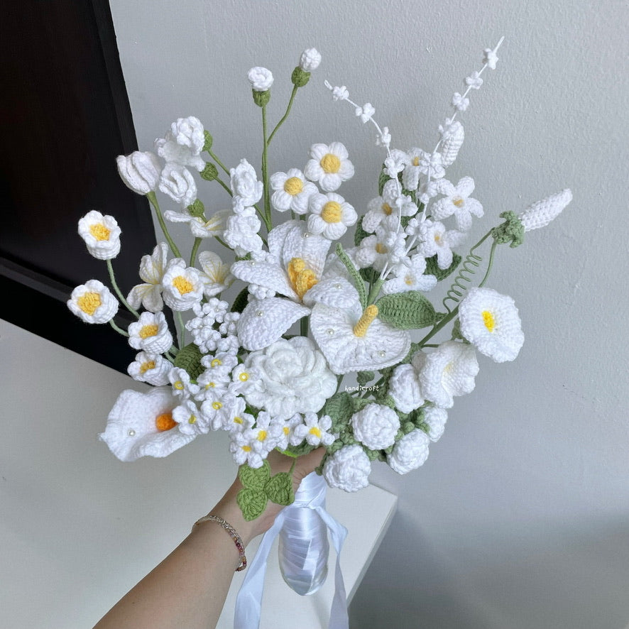 handicroft handmade crochet special bridal flower bouquet pure bliss